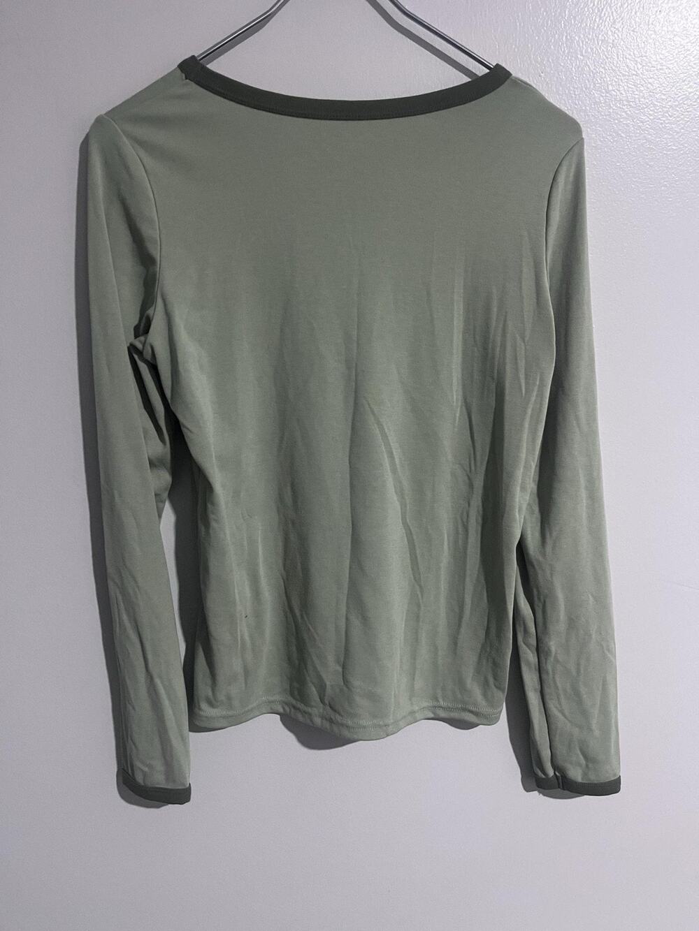 DAZY T-Shirt Womens M Green Ringer Crew Neck Long Sleeve Stretch Jersey Casual